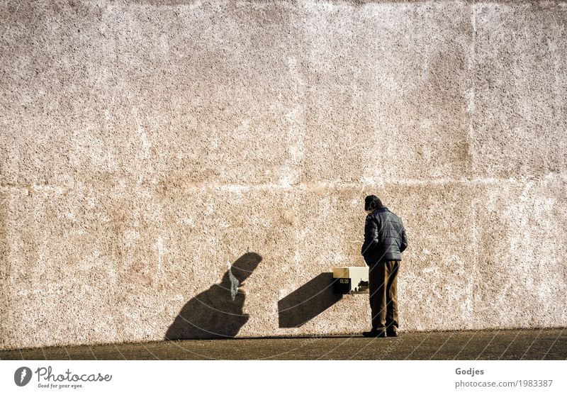 Shadows of the past Hamburg Manmade structures Facade Pedestrian Old Observe Stand Study Authentic Bright Gloomy Blue Brown Gray Black White Attentive Calm