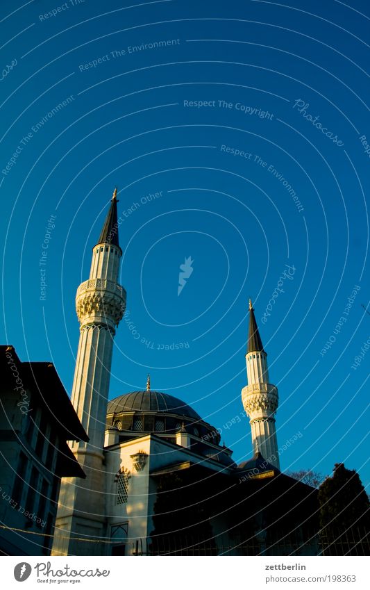 mosque Berlin Neukölln sehitlik Mosque Islam Moslem Religion and faith Koran Tower Minaret muezzin Domed roof Sky Beautiful weather Cloudless sky Summer Turkey