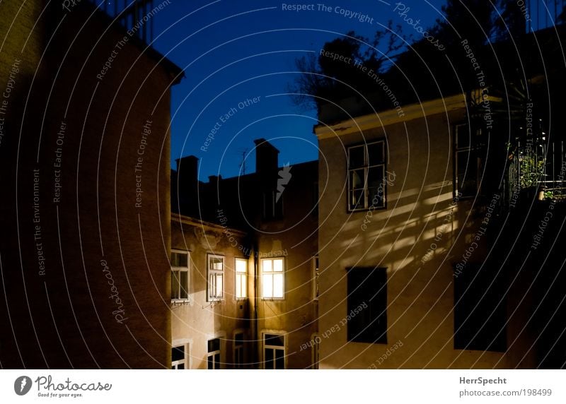 My backyard Old town Deserted House (Residential Structure) Building Facade Balcony Window Roof Chimney Courtyard Backyard Blue Brown Yellow Black Twilight