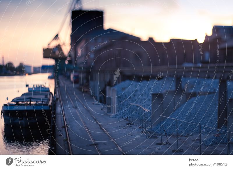 toys Port City Deserted Factory Harbour Building Oil tanker Rail transport Blue Calm port romance Tilt-Shift Blur Crane Cargo-ship Railroad tracks Depot