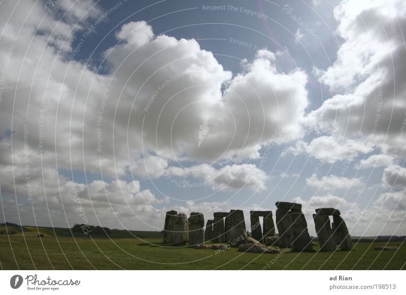 Breakdown Nature Landscape Sky Clouds Horizon Sunlight Summer Beautiful weather Warmth Grass Meadow Field Hill Skyline Ruin Gate Manmade structures Architecture