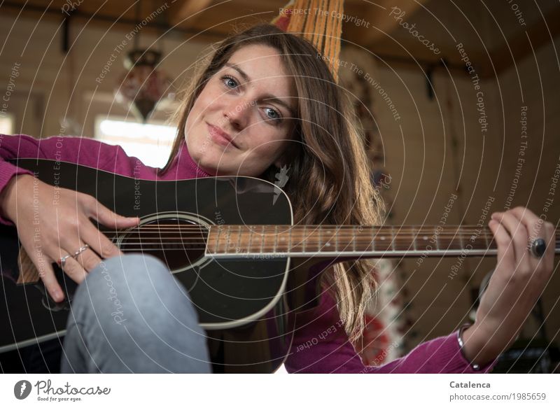 Vibration | Guitar Pages II Young Woman Playing Guitar guitar player Feminine Young woman Youth (Young adults) 1 Human being Listen to music Music To enjoy