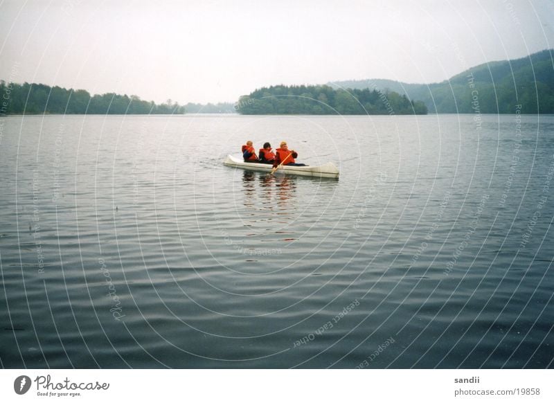 Three in one boat Friendship Watercraft Lake Life jacket Group Human being Landscape