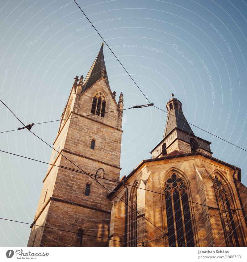 Kaufmannskirche Erfurt I 500 Christianity Protestantism Religion and faith God Jubilee Martin Luther Orientation Reform Winter Worm's-eye view Tram Upward