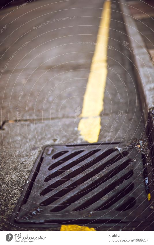 A canalization grid Life Vacation & Travel Tourism Trip Landscape Pedestrian Street Steel Line Modern Yellow Grid Asphalt urban pavement Surface Sewer Sidewalk