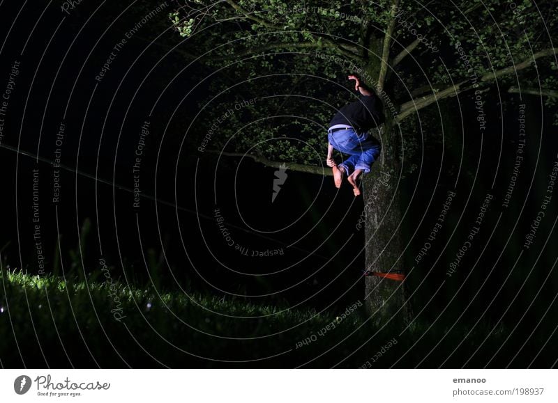 slackfun Lifestyle Joy Leisure and hobbies Freedom Climbing Mountaineering Human being Masculine Young man Youth (Young adults) 1 Nature Tree Grass Jump Tall