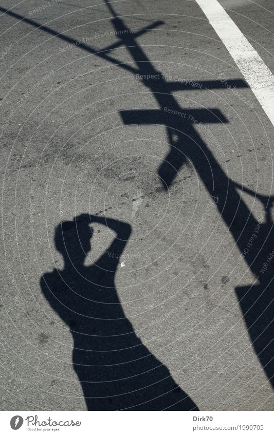 shadowy existence. Take a photo City trip Human being Masculine Adults 1 30 - 45 years Sunlight Beautiful weather New York City Downtown Street Traffic light