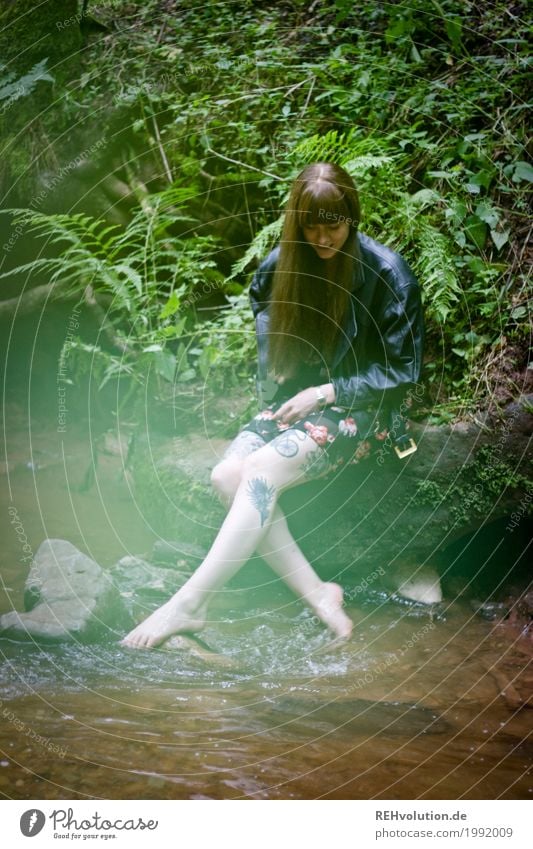 Carina by the river. Human being Feminine Young woman Youth (Young adults) 1 18 - 30 years Adults Environment Nature Landscape Plant Fern Foliage plant Brook