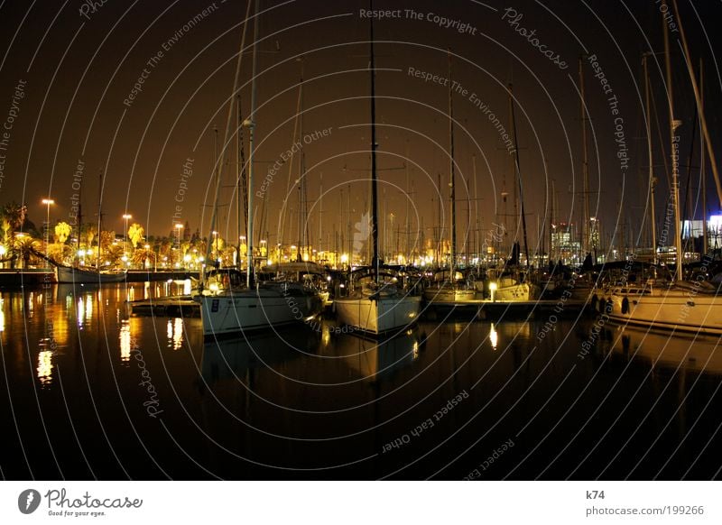 Port Vell at Night Water Ocean Fishing village Port City Harbour Navigation Inland navigation Cruise Boating trip Passenger ship Cruise liner Steamer