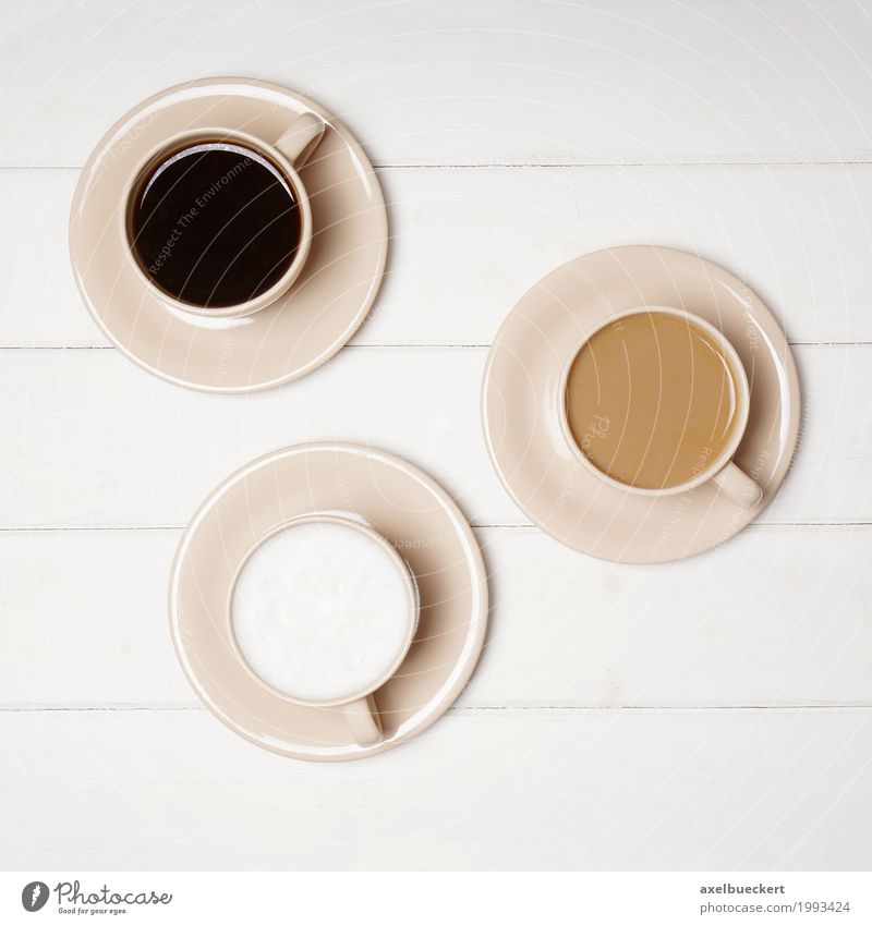 Coffee variants Beverage Hot drink Milk Latte macchiato Espresso Crockery Cup Lifestyle To enjoy Cappuccino flat white Café Bird's-eye view black coffee Black