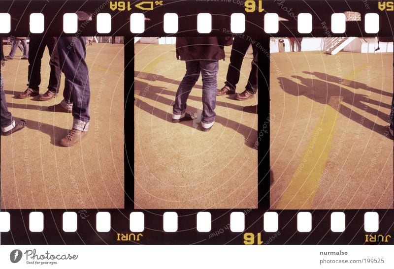 3x cool standing there Human being Legs Feet Environment Jeans Footwear Stand Colour photo Experimental Abstract Shadow Contrast Silhouette Film Analog