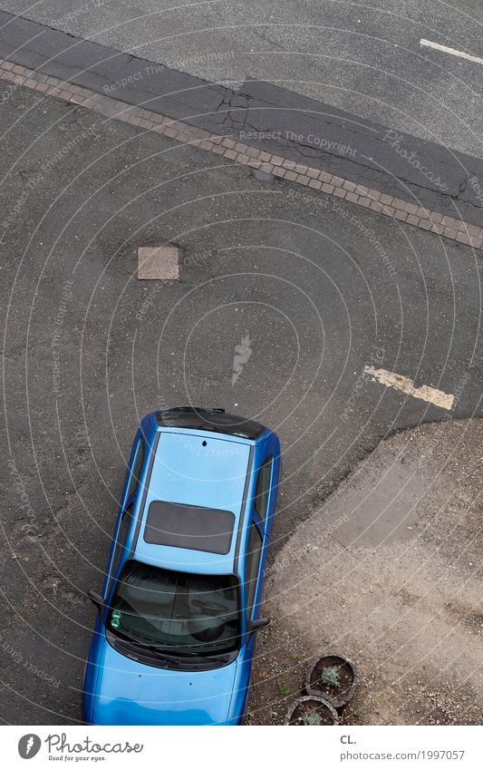 blue car Transport Means of transport Traffic infrastructure Road traffic Motoring Street Lanes & trails Vehicle Car Blue Parking Parking lot