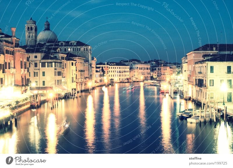 grande Venice Italy Town Port City Downtown Old town Skyline Beautiful Canal Grande palazzo Church Splendid Night shot Long exposure Light Reflection Watercraft