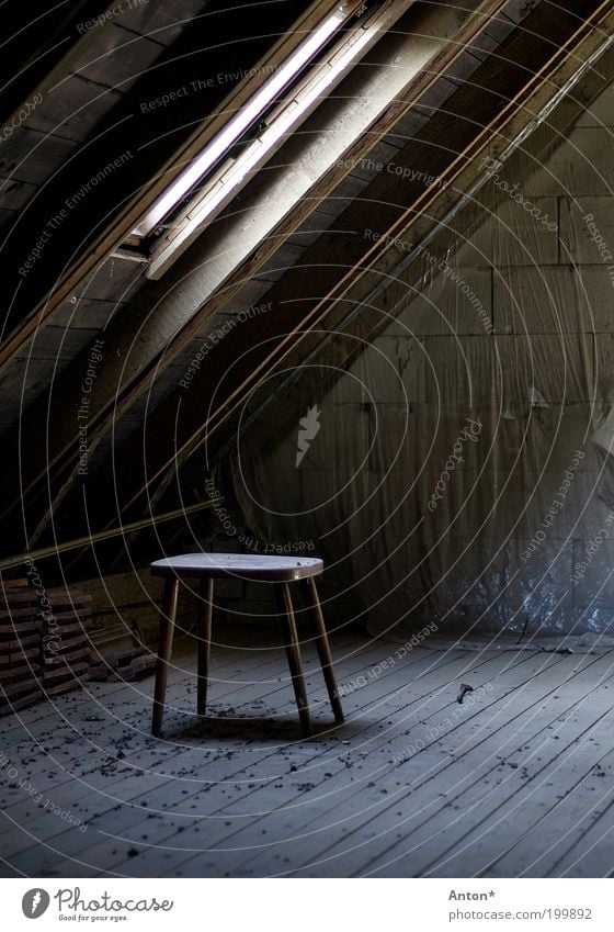 Attic House (Residential Structure) Interior design Chair Roof Moody Interior shot Deserted Copy Space right Copy Space bottom Central perspective Window