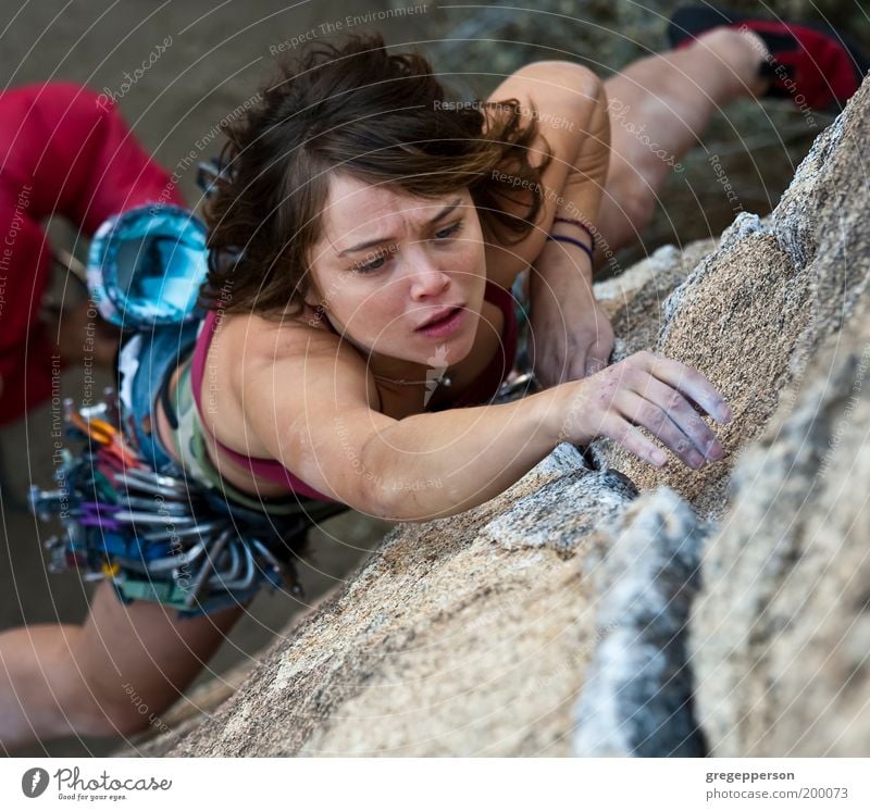 Female rock climber. Adventure Sports Climbing Mountaineering Rope Young woman Youth (Young adults) 1 Human being 18 - 30 years Adults Hang Athletic Tall