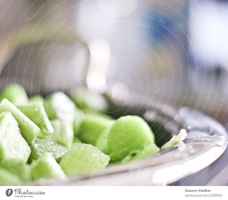 I'll be rhubarb compote soon. Food Vegetable Fruit Nutrition Slow food Pot Pan Cooking Rhubarb Green knotweed Colour photo Close-up Day Shallow depth of field