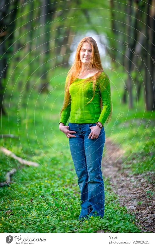 Pretty happy woman with red long hair Lifestyle Joy Beautiful Hair and hairstyles Face Health care Wellness Well-being Summer Human being Girl Young woman