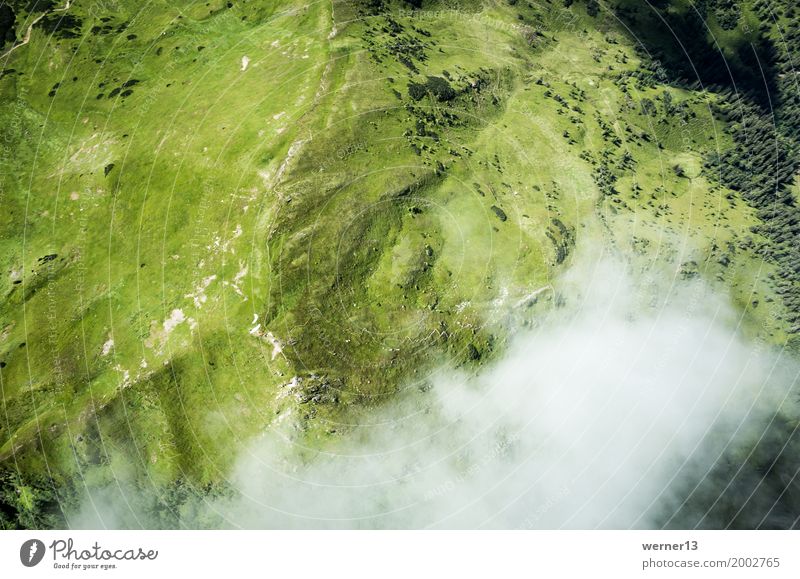 Airy Perspectives Landscape Clouds Grass Alps Mountain Peak Going Hiking Spring fever Paraglider Green Flying hike Aerial photograph Colour photo Deserted Day