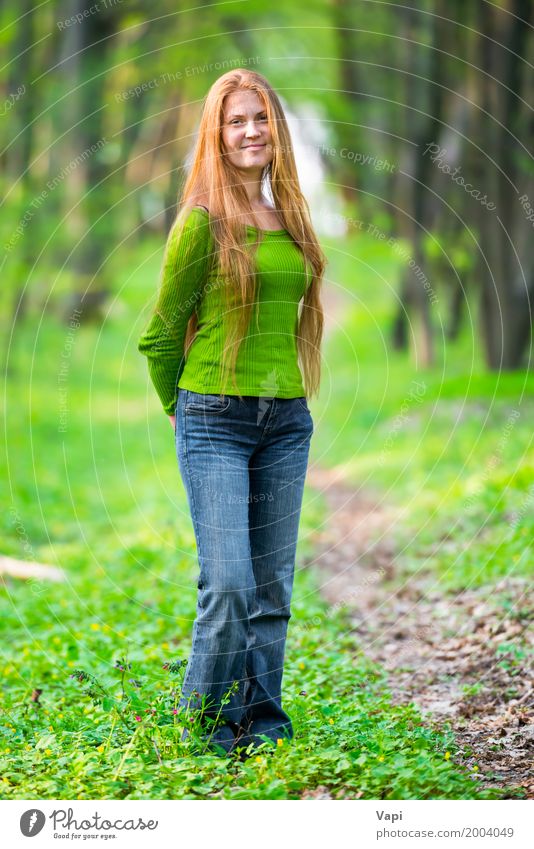 Pretty happy woman with red long hair Lifestyle Elegant Style Joy Beautiful Body Hair and hairstyles Face Fitness Wellness Well-being Summer Human being