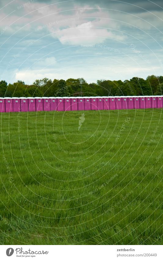 Dixie Grass Meadow Lawn Grass surface Park Field tempelhofer field Event Concert Exterior shot Toilet Rental toilet Row Many Sky Summer Festival Violet