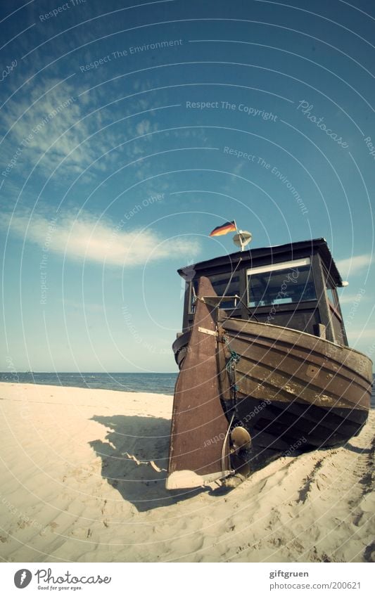 aground Environment Landscape Sand Water Sky Clouds Horizon Weather Beautiful weather Coast Beach Baltic Sea Island Usedom Navigation Boating trip Fishing boat