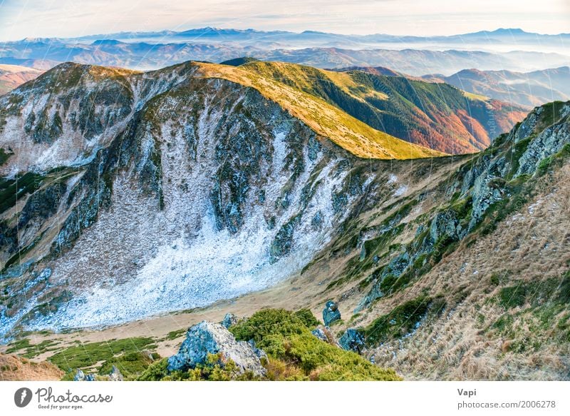 Landscape with mountains, hills, sky and clouds Vacation & Travel Tourism Trip Adventure Far-off places Summer Sun Winter Snow Mountain Environment Nature Plant