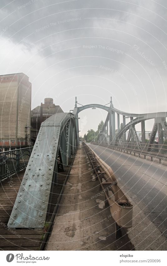 I am Legend Town Bridge Fog Shroud of fog Steel Steel carrier Asphalt Clouds Sky Intersection Eerie Gray Colour photo Subdued colour Exterior shot Deserted