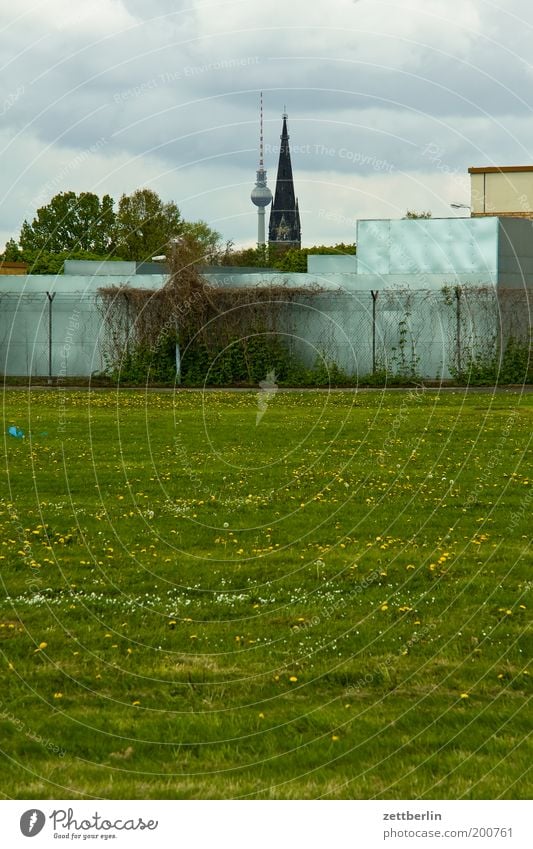 Tempelhof Field Berlin Airport Airfield Runway May Berlin TV Tower Television tower Church spire Religion and faith Alexanderplatz Grass Lawn Grass surface