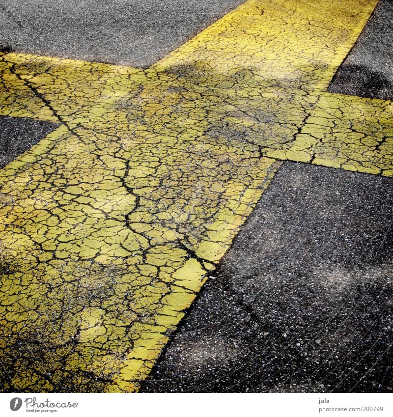 another prohibition ;-) Places Traffic infrastructure Street Yellow Black Crucifix Marker line Colour photo Exterior shot Deserted Day Old Precarious