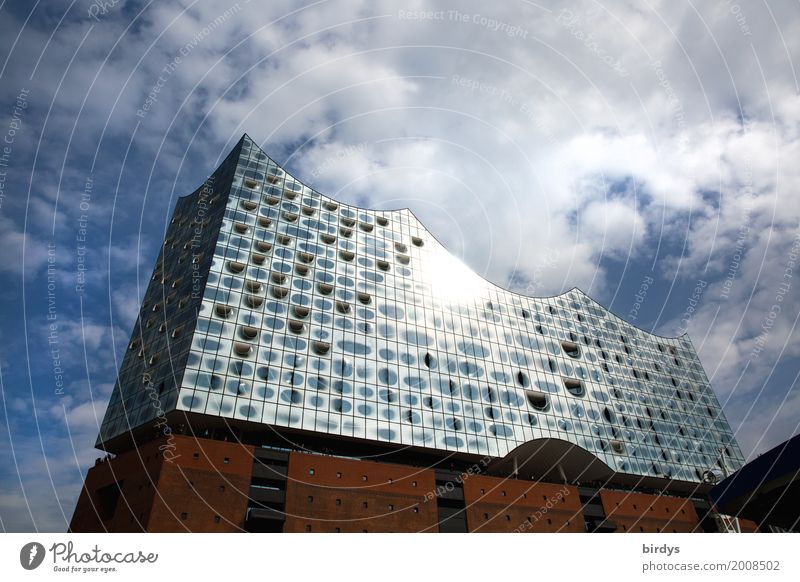 Hamburg Elbe Philharmonic Hall Architecture Culture Sky Clouds Tourist Attraction Landmark Illuminate Esthetic Exceptional Elegant Large Hip & trendy Positive