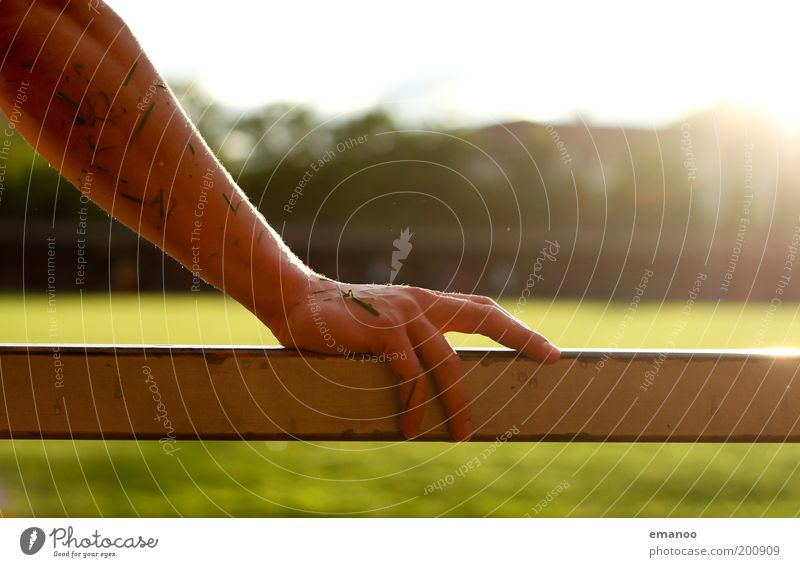 poor in grass Sun Sporting Complex Football pitch Human being Masculine Arm Hand Fingers 1 Grass To hold on Wet Warmth Power Handrail Metal Damp Underarm