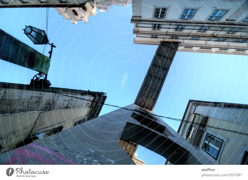 dwarf perspective Cloudless sky Beautiful weather Lisbon Portugal Capital city Old town House (Residential Structure) Tourist Attraction Landmark