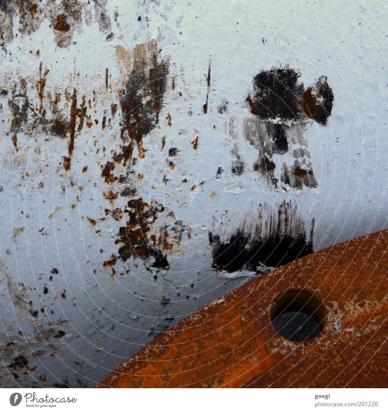 rusty Drainpipe Old Destruction Rust Scratch mark Hollow Varnish Damage Pipe Colour photo Detail Deserted Day Metal Construction site Industry