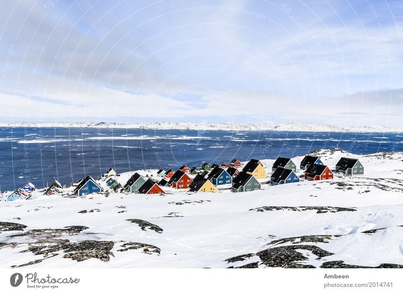 Colorful inuit houses in a suburb of arctic capital Nuuk Vacation & Travel Tourism Ocean Winter Snow Winter vacation Mountain House (Residential Structure)