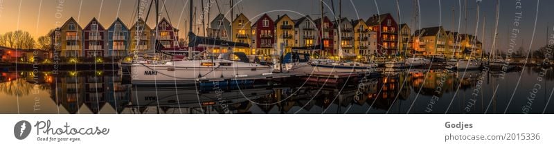 Panoramic view of colourful wooden houses (swedish houses) at a river and harbour Water Spring Greifswald Town Port City House (Residential Structure) Harbour