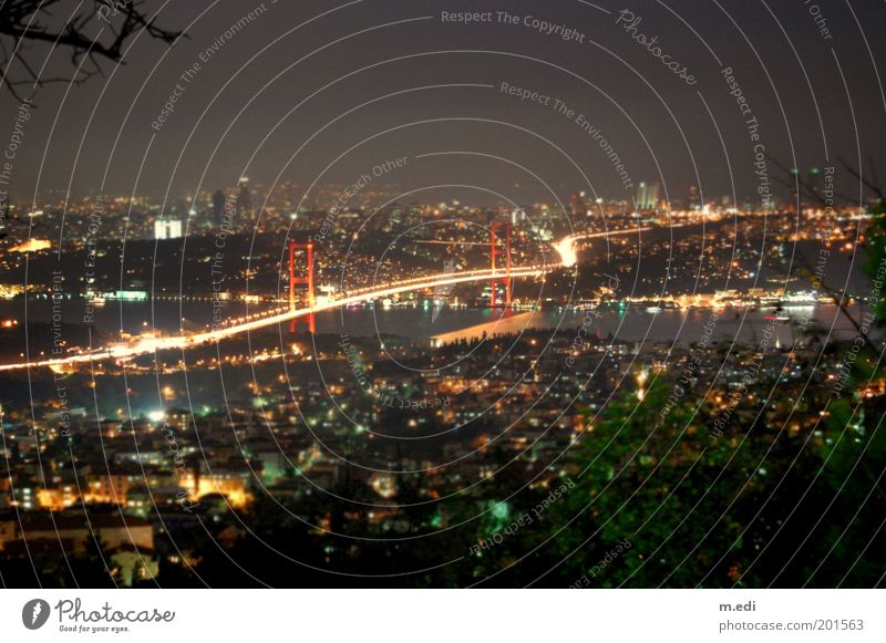 istanbulmini Turkey Istanbul The Bosphorus Bridge Asia Europe Night Vacation photo Panorama (View) Dark Colour photo Exterior shot Evening Light Reflection