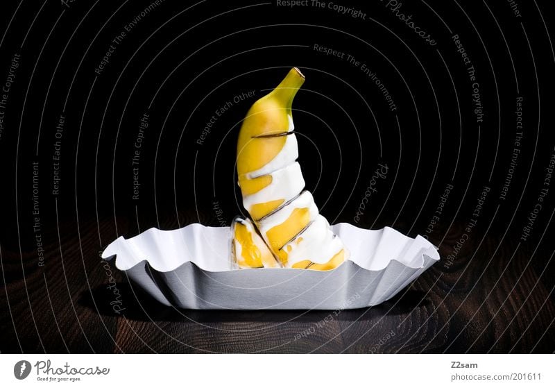 nasty Yoghurt Fruit Nutrition Fast food Design Healthy Life Paper Stand Esthetic Dark Disgust Elegant Delicious Trashy Yellow Black Bizarre Banana Colour photo