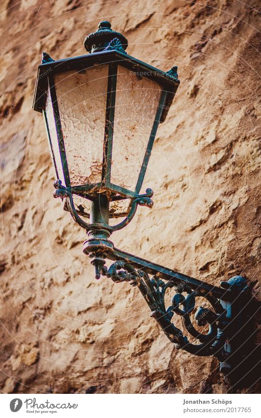 old town lantern Old town Lanes & trails Stone Historic Augustinian monastery Vista Erfurt Alley Stone wall Thuringia Kirchgasse Street lighting Lighting Lamp