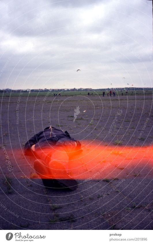 prokop lying. tempelhof. Human being Masculine Man Adults Lie Infinity Serene Calm Boredom Contentment Airport Hang gliding Goof off Runway Sky Cloud cover