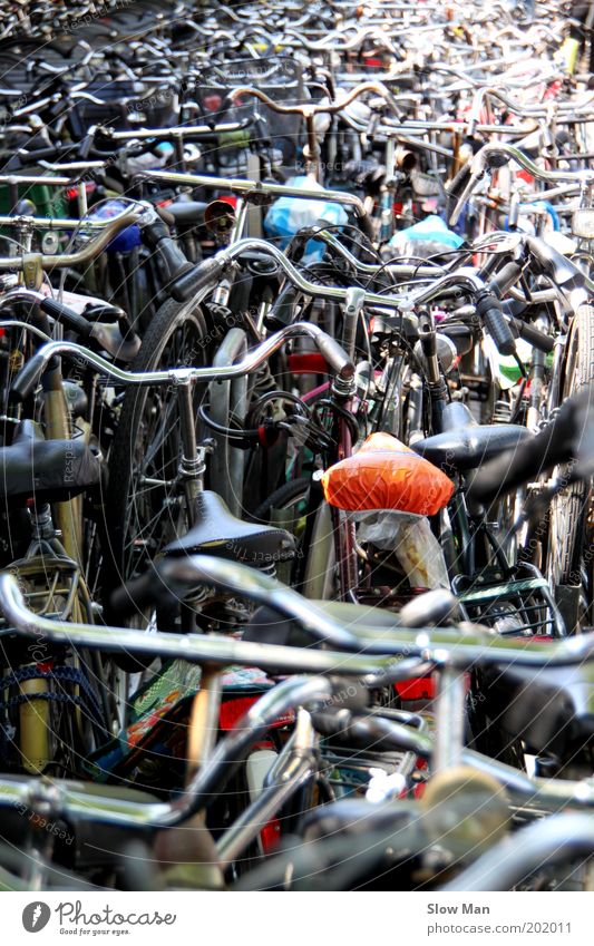 Parked...? Leisure and hobbies Trip Summer vacation Bicycle Original Crazy Safety Distress Amsterdam Saddle Parking garage Handlebars Traffic jam Lock Luggage