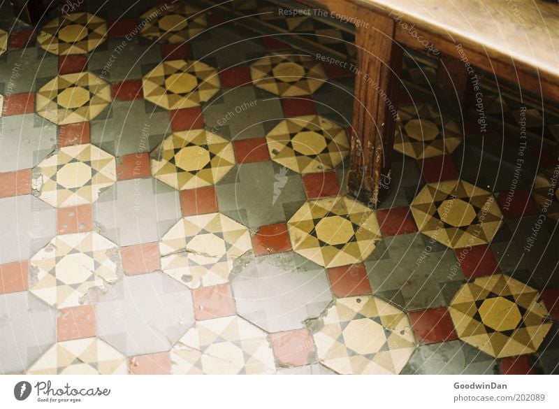 Analogue restlessness Church Bench Old Cold Beautiful Gloomy Dry Colour photo Interior shot Deserted Shallow depth of field Floor covering Mosaic Pattern