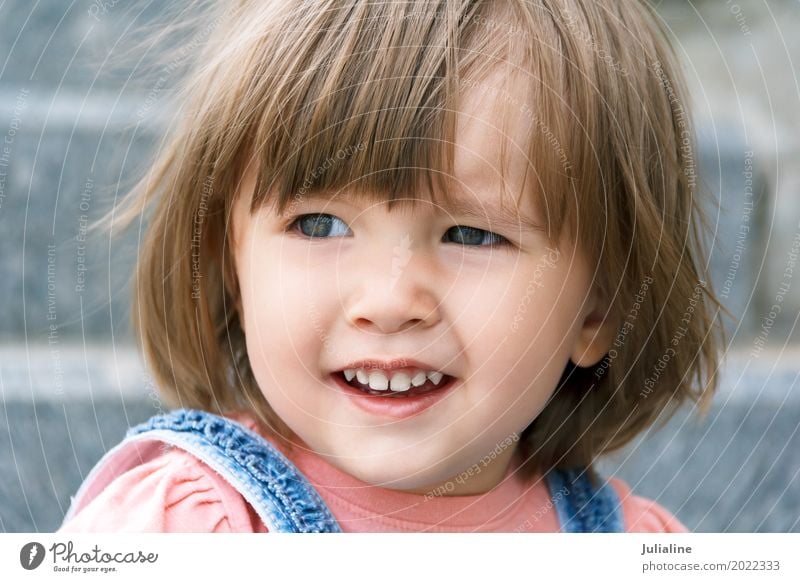 Cute Caucasian girl with short hair Child Baby Woman Adults 1 - 3 years Toddler Blonde Smiling White kid European one two three Lady Horizontal Colour photo