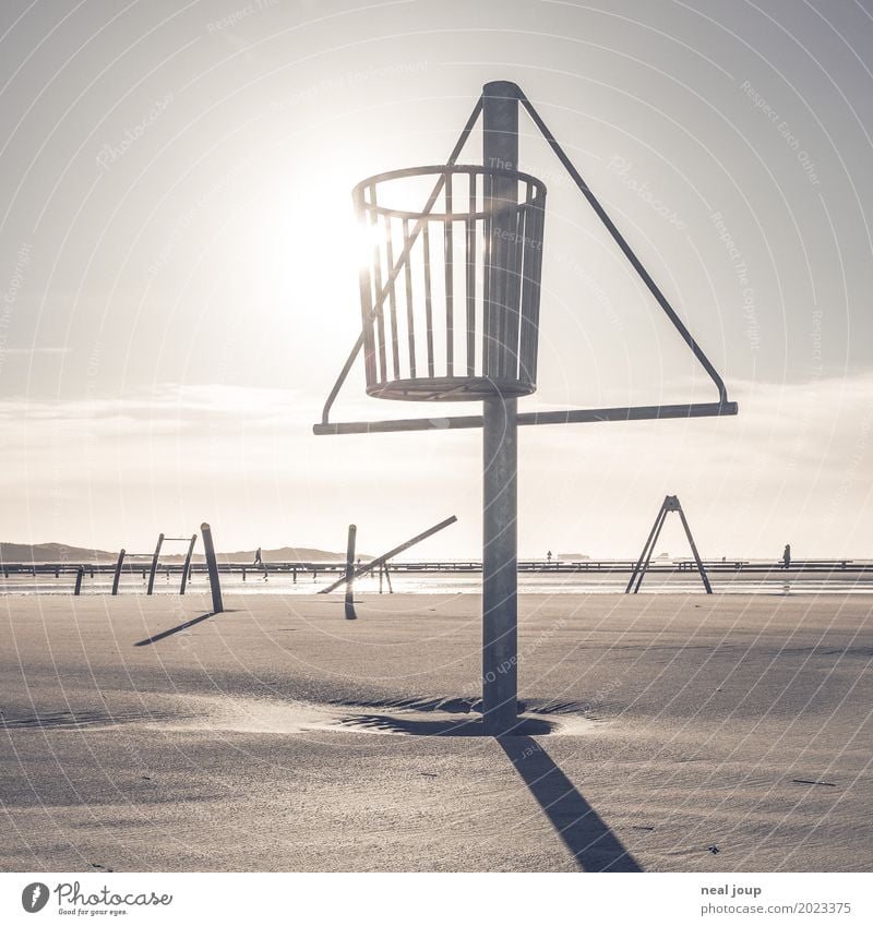 Safety first -II- Beach Aquatics Swimming & Bathing Landscape Sunlight Coast North Sea St. Peter-Ording Hunting Blind Metal Observe Looking Wait Free Cold