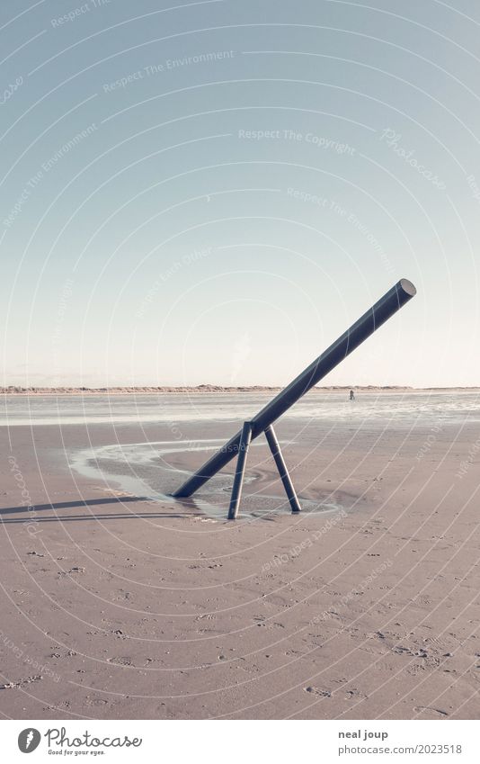 See you next swing time Children's game Swing Playground Sand Cloudless sky Winter Coast Beach North Sea St. Peter-Ording Metal Playing Wait Cold Blue