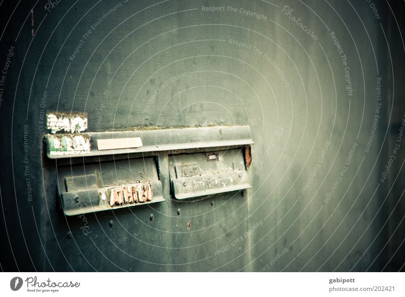 holiday greetings Mailbox Old Authentic Broken Trashy Gloomy Fear of the future Poverty Decline Past Transience Lose Living or residing Time Destruction Flap