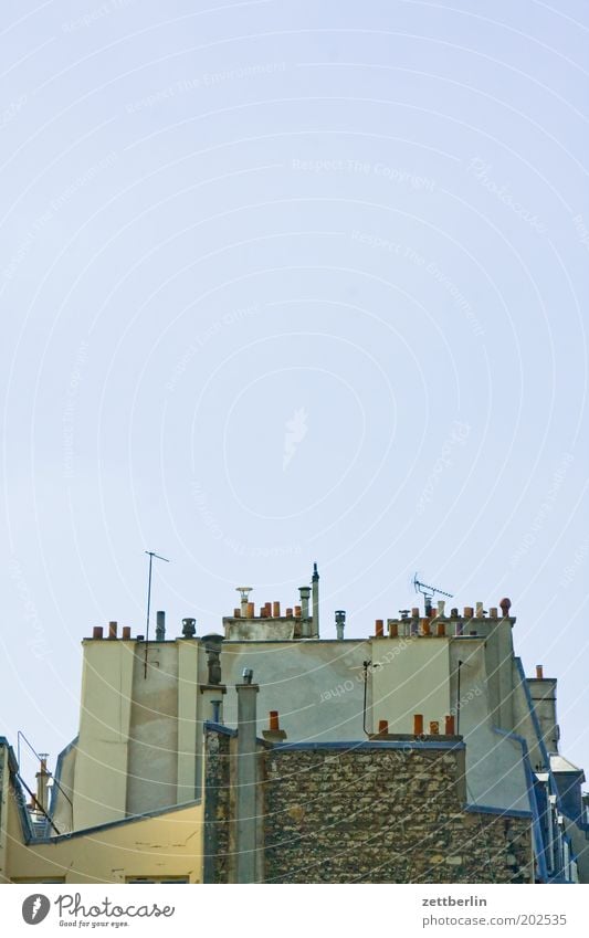 Paris France Roof Tall Level Height Chimney Antenna Sky Beautiful weather Cloudless sky Architecture angled Muddled Corner