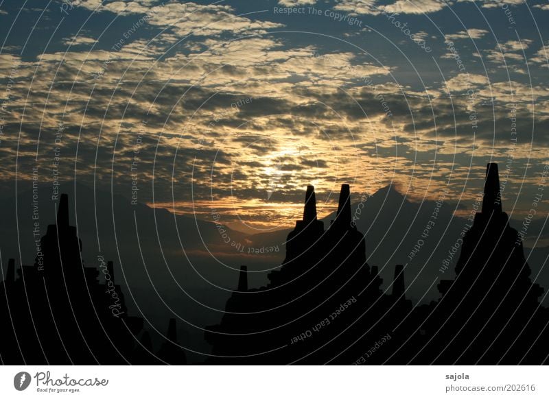 borobudur II Clouds Sun Borobudur Indonesia Java Asia South East Asia Temple Tourist Attraction Illuminate Esthetic Blue Black Vacation & Travel