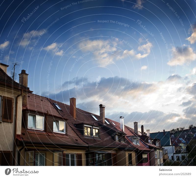 balcony view House (Residential Structure) Window Window pane Oriel Roofing tile Skylight Clouds Sunrise Sunset Spring Beautiful weather Detached house