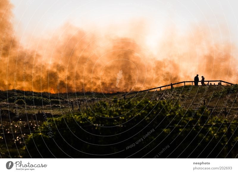 Dike fire #5 Audience Voyeuristic Sand Fire Blaze Air Tourist Bay watch North Sea North Sea coast Beach dune Fight Dark Creepy Power Force Dangerous Threat