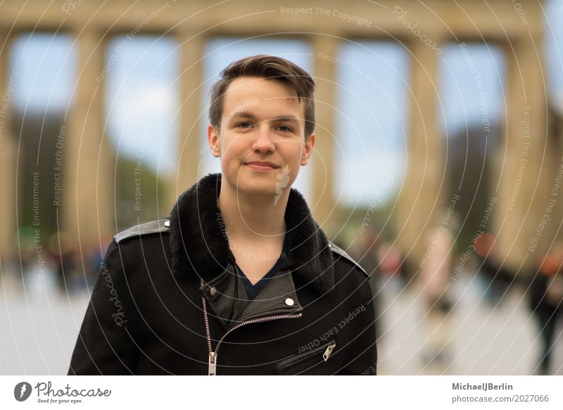 Teenager portrait in front of Brandenburg Gate Human being Masculine Young man Youth (Young adults) 1 13 - 18 years Berlin Germany Capital city Downtown